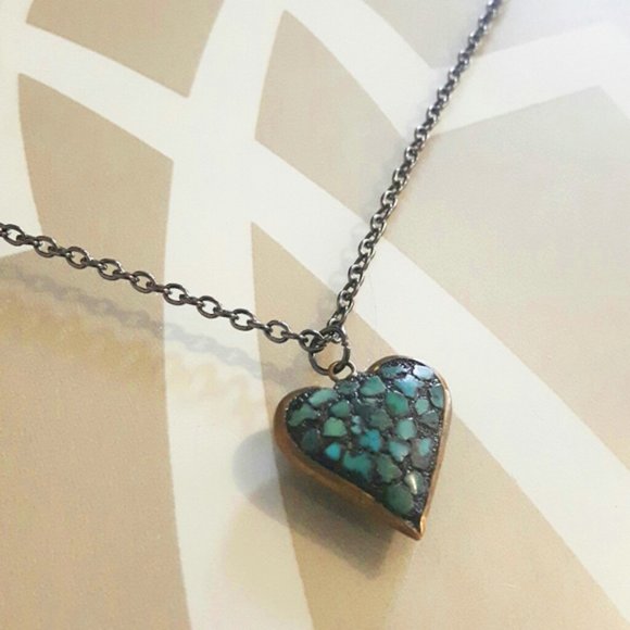 Vintage 19th Century Turquoise Heart Necklace - Picture 5 of 5
